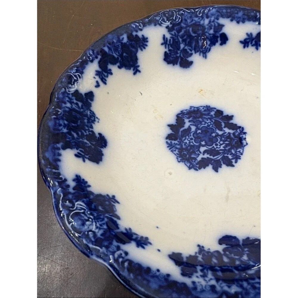 Antique Wood & Sons Royal Semi Porcelain Flow Blue Floral Bowl England